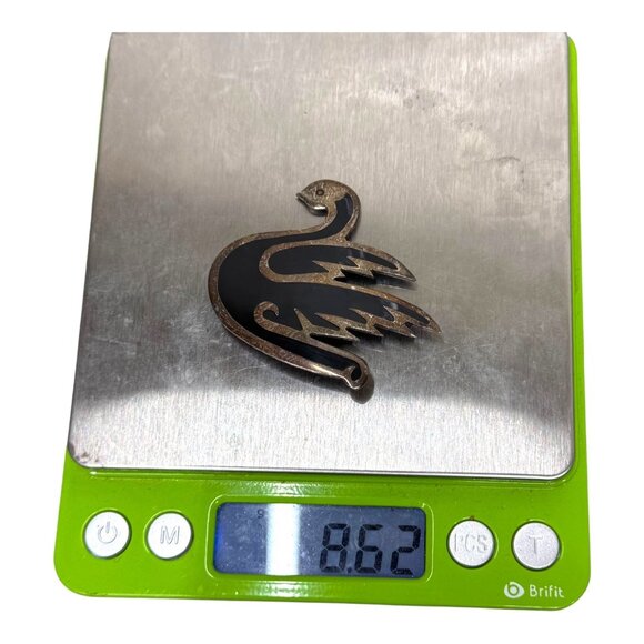 Vtg Mexican Sterling Silver Black Enamel Swan Brooch Taxco Swan Bird Art Deco - Picture 6 of 6